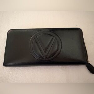 Valentino Black Leather Wallet with Gold Accents